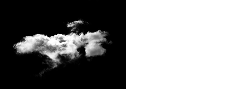 Single white cloud isolated on black background isolated on transparent background