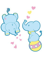 Naklejka premium Cute Baby Elephants Acrobatics and Hearts Circus Vector Illustration