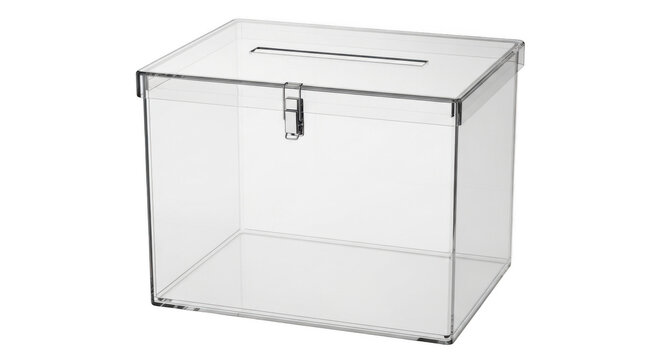 Clear plastic ballot voting box isolated on transparent background