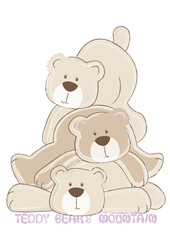 Obraz premium Cute Stack of Teddy Bears Monochromatic Pastel Nursery Vector Illustration