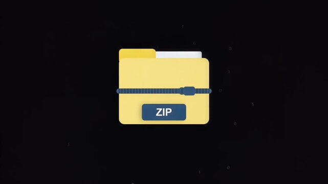 Animated yellow zip folder icon floating in dark space