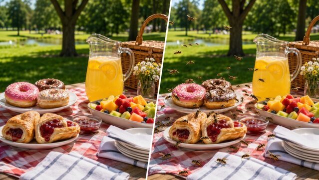 Sweet snacks outside and a table full of wasps
