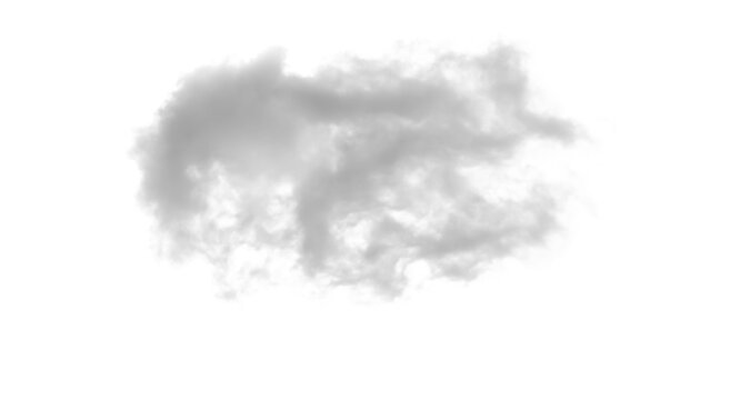 A single isolated fluffy gray cloud on a pure white background.
