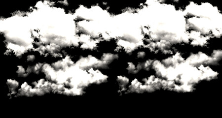 Fototapeta premium Set of isolated white clouds on a black background for digital design.