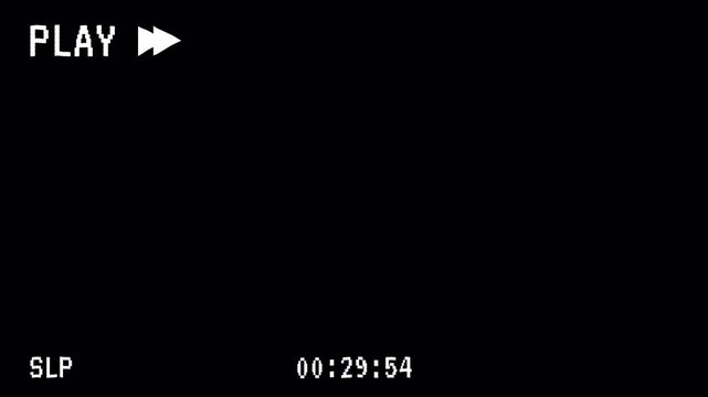 4K Video Footage VHS Play and SLP Mode Screen Glitch with Text