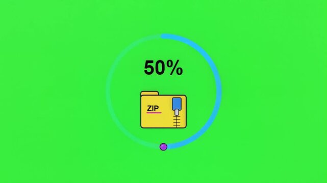Animation of a zip folder compression progress on green screen