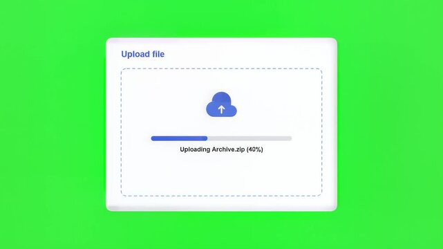 Progress bar for zip file cloud upload on green screen