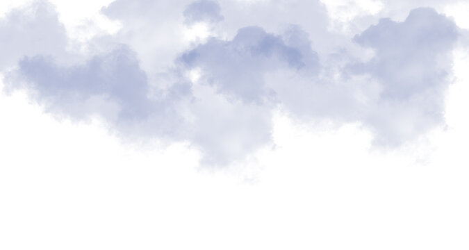 Soft blue watercolor clouds isolated on a white background.