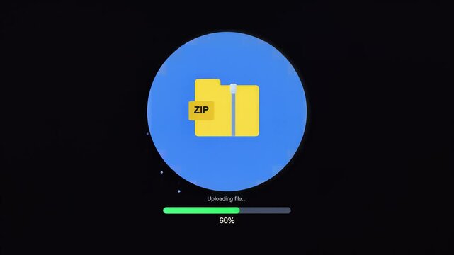 Cursor clicking a zip folder icon in a blue circle