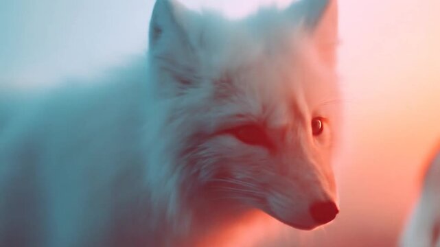 Close up portrait of white arctic fox head.