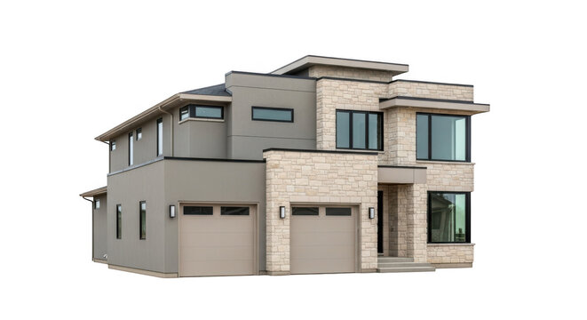 Modern luxury house with garage isolated on transparent background