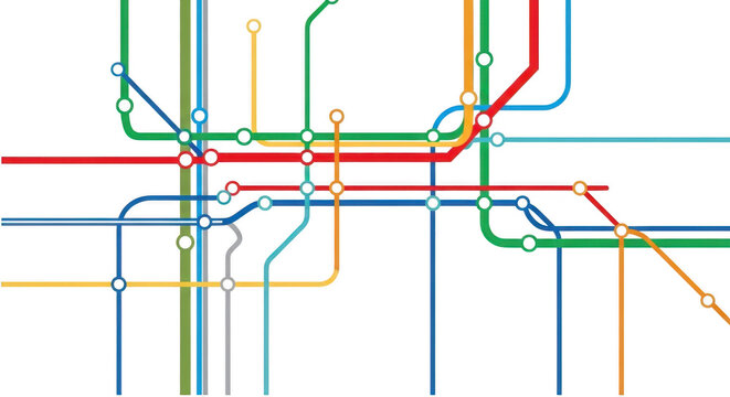 Colorful metro subway route map isolated on transparent background