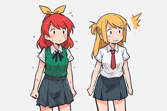Two anime girls react with shock and surprise.