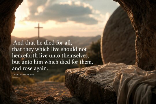 Jesus Christ Sacrifice and Resurrection, New Life from 2 Corinthians 5:15 Scripture