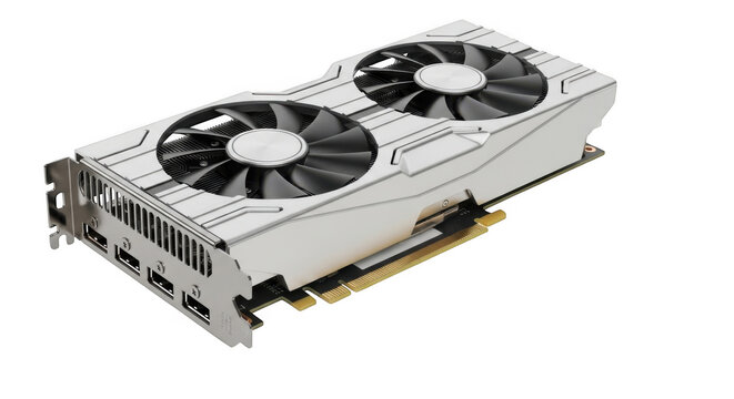 Modern silver computer video card isolated on transparent background