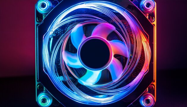 vibrant swirling liquid in a computer water cooling reservoir with rgb lighting creating a mesmerizing vortex effect