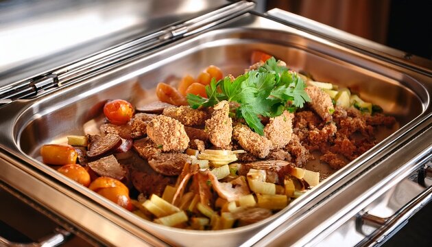 chafing dish with food for catering service