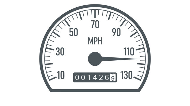 Detailed vector illustration of a minimalist circular speedometer measuring high speed in miles per hour