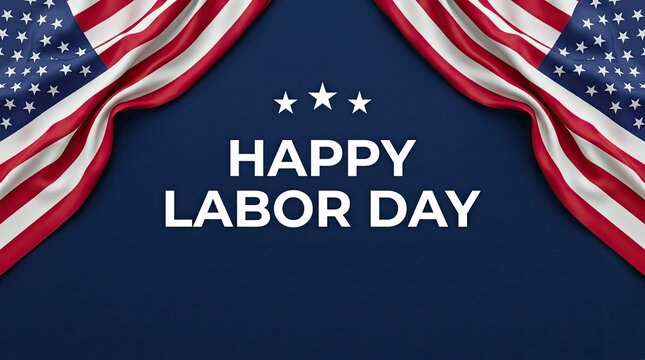 Happy labor day greeting with american flag and stars on blue background.