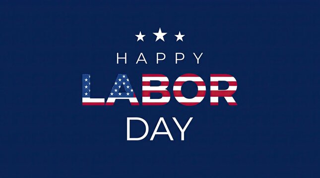 Patriotic labor day banner with american flag patterns and three stars over blue background.