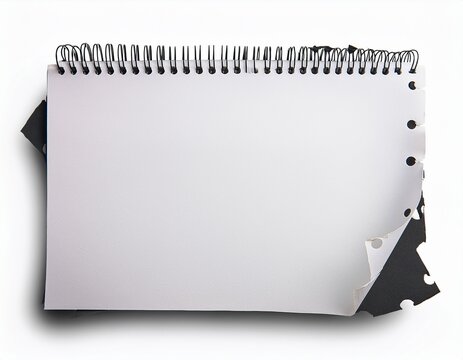 torn out empty white notebook page visible binder holes on top edge isolated on white background empty note paper mockup writing notes school organization concept cut out graphic object