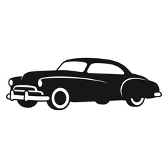 Fototapeta premium Vintage classic car silhouette vector, retro 1950s sedan automobile icon, black and white antique vehicle graphic for logo design