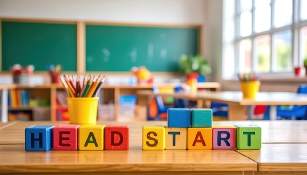 Head start wooden blocks on a classroom desk