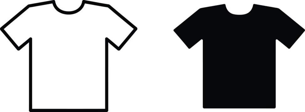 T Shirt Icon featuring black and white clothing logo, apparel pictogram, fashion garment, casual wear, and minimalist vector design symbols.