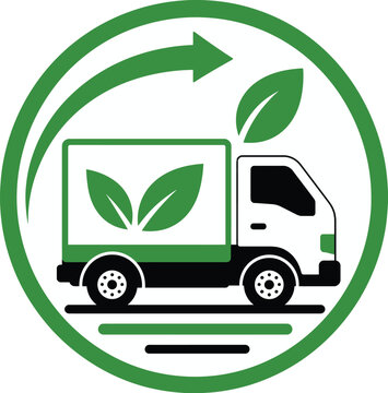 Eco Delivery Truck Vector Logo with Green Leaf, Sustainable Transport and Environment Friendly Shipping Icon