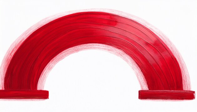hand drawn red arch shape created with textured paint stroke isolated on white background