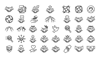 Fototapeta premium Minimal Handshake Line Icon Bundle Editable Stroke Partnership Agreement Business and Teamwork Vector Symbols