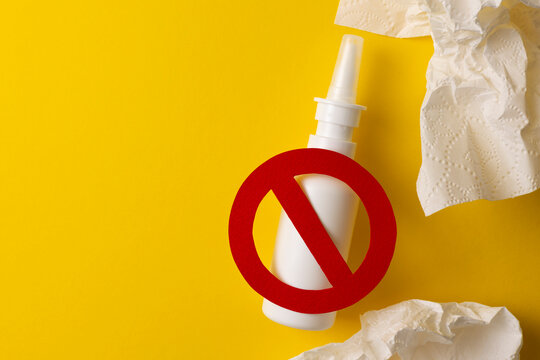 Nasal Spray with Prohibition Sign Concept of Overuse and Health Risk 