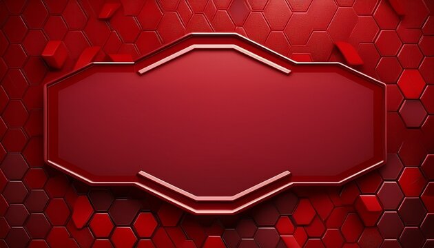 red background with 3d hexagon pattern and banner for text in the middle dark red mosaic hexagonal design