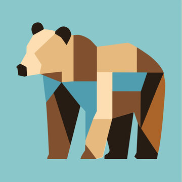 Geometric stylized bear illustration with multicolored polygons