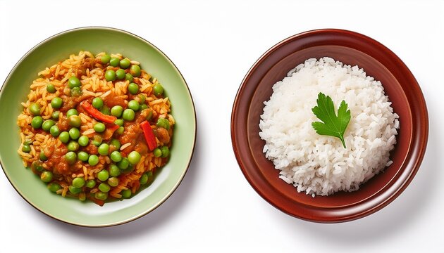 arroz con gandules puerto rican rice with pigeon peas hints of green and red top down view isolated on white background caribbean cuisine concept design for recipe blog cultural food guide and