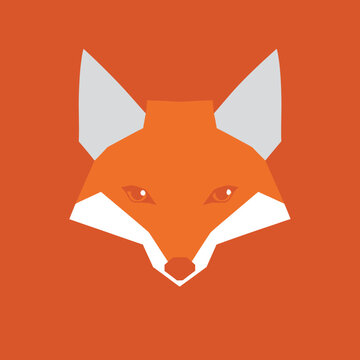 Stylized geometric fox head with minimal detail on an orange background