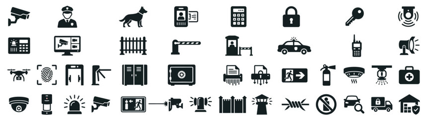 Security Icons Collection: Surveillance, Access Control, Safety, and Protection Symbols © Danang