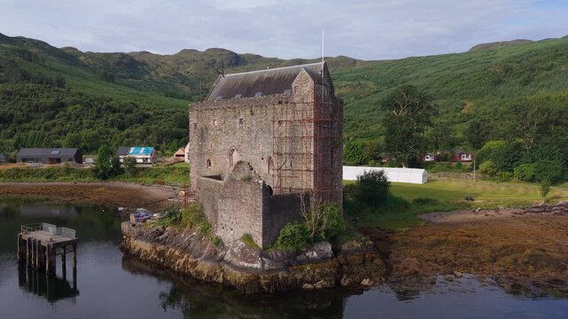 Carrick Castle, a 14th-century tower house located on the west shore of Loch Goil in Argyll and Bute, Scotland