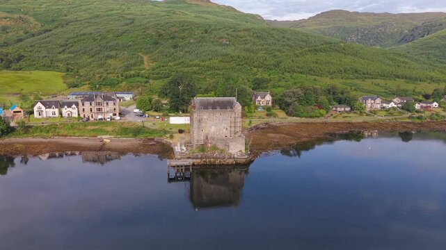 Carrick Castle, a 14th-century tower house located on the west shore of Loch Goil in Argyll and Bute, Scotland
