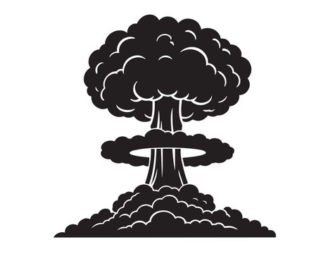 Atomic mushroom cloud silhouette against a white background vector illustration
