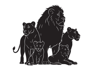 Lion family silhouette against a white background detailed vector illustration © Prodeep