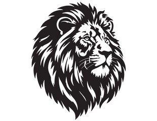 Lion head portrait black and white vector illustration with detailed mane © Prodeep