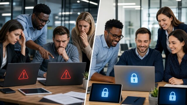 Cyberattack alert team and protected office devices