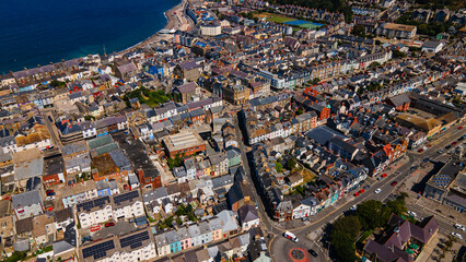 Aerial view of Aberystwyth town rooftops streets and sea coast © Андрей Нелупов