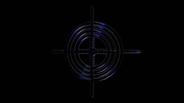 Futuristic blue metallic target reticle crosshair symbol on black background, 3d render
