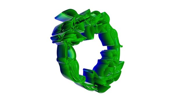 3d rendered abstract gearlike object with blue and green gradient, glossy and reflective, isolated on white background
