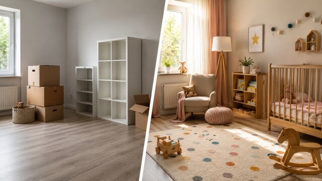 Unfinished kid room and warm prepared baby space