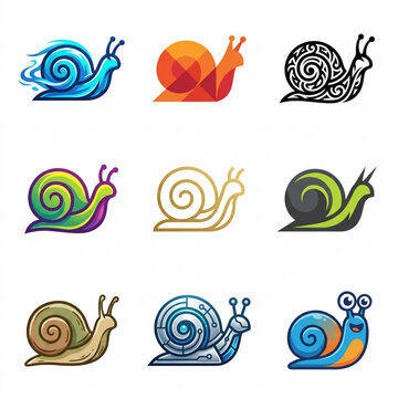 Snail Mascot Logo Set Vector Silhouette Icons Isolated Graphic Assets