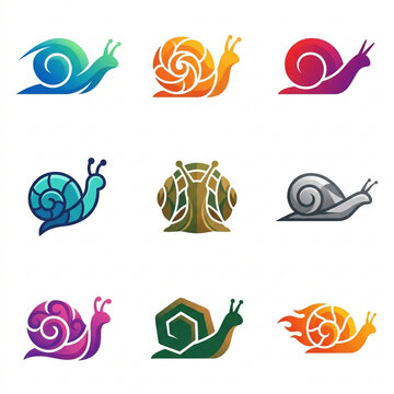 Snail Mascot Logo Set Vector Silhouette Icons Isolated Graphic Assets