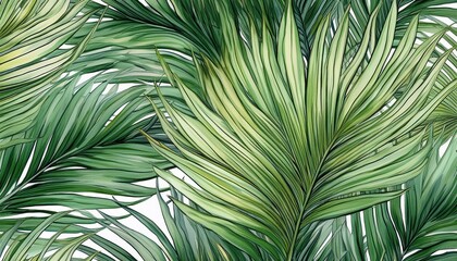 Fototapeta premium seamless border of palm tree leaf botanical illustraton for design